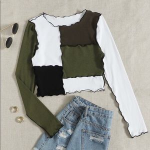 SHEIN Color Block Lettuce Trimed Tee